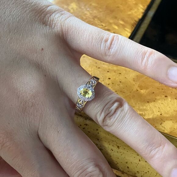 Natural Yellow Sapphire Sterling Silver Art Deco Ring Size 7 - Picture 4 of 9